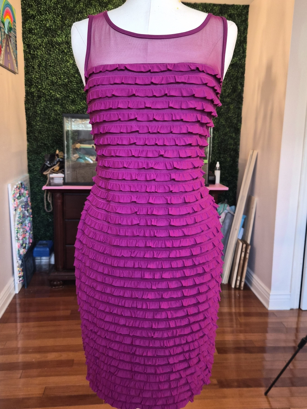 connected apparel Fuchsia Sleeveless Ruffle Sheath Dress